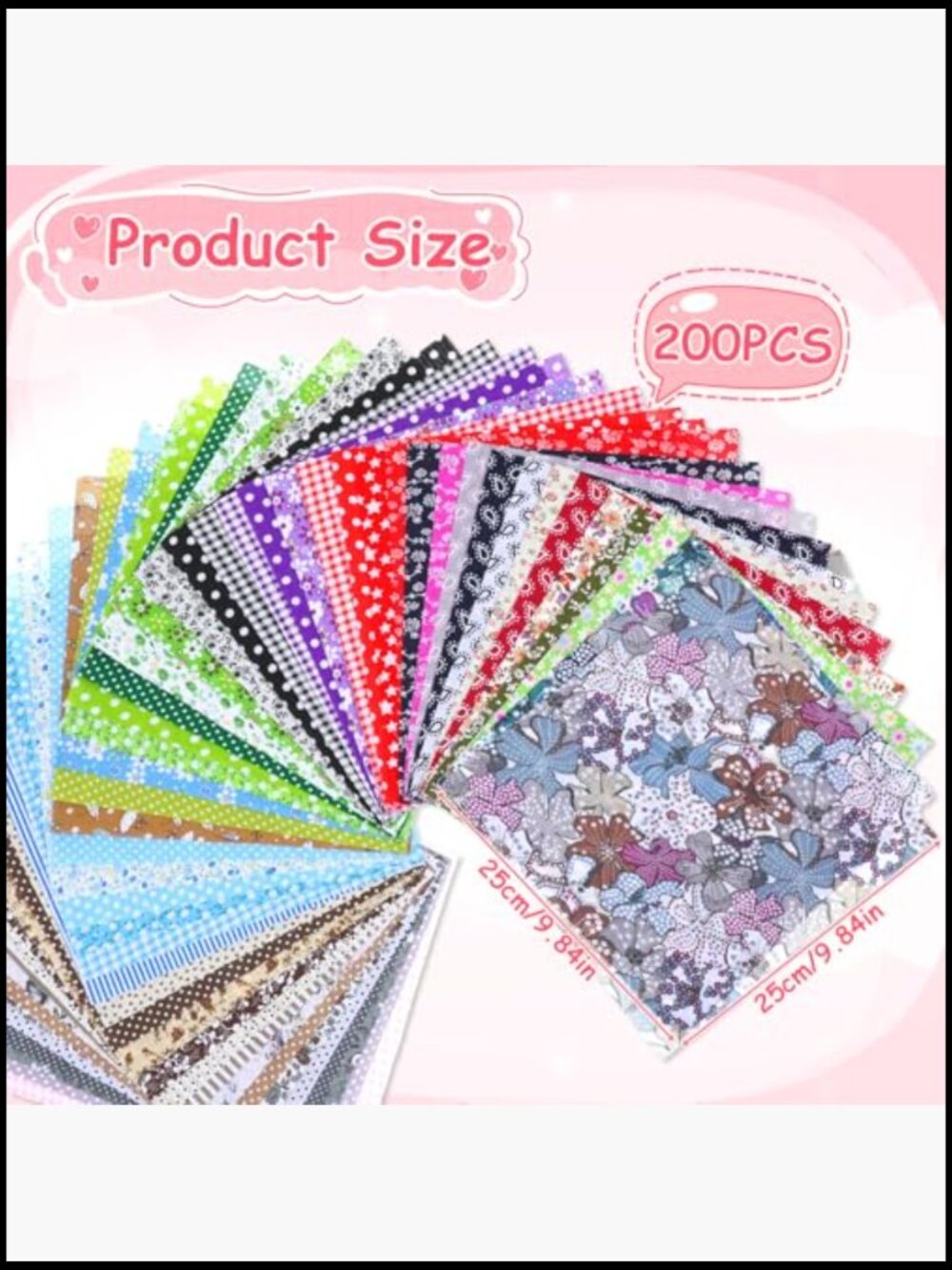 Precut Cotton Fabric Squares Bundle 200 Pcs 10x10 Patchwork Sewing Craft Floral - Picture 2 of 6